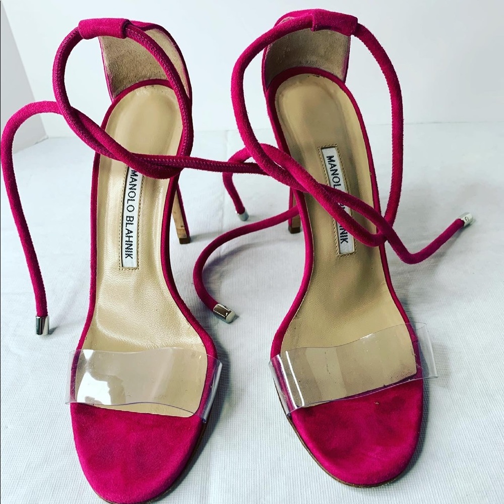 Manolo Blahnik ankle strap suede sandals size 38.5